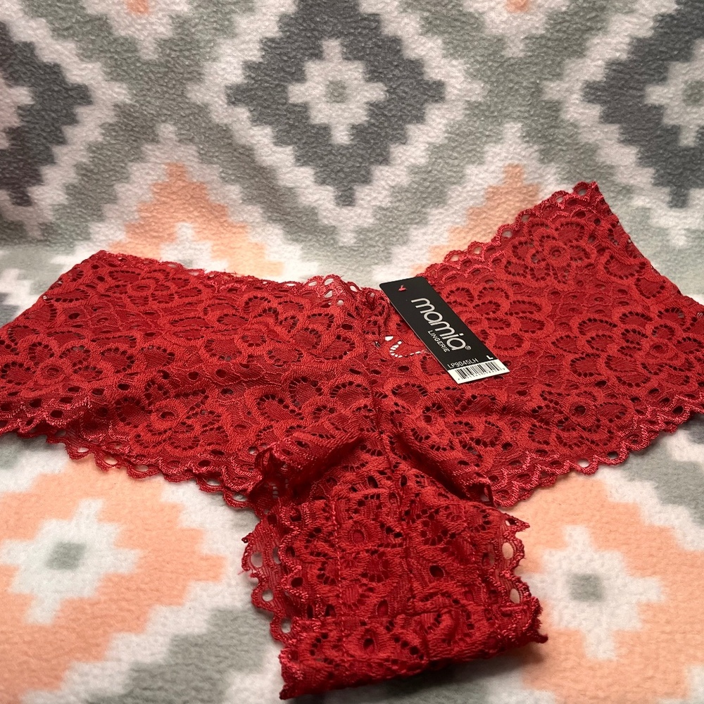 Women’s Mamia Lingerie Large Red Lacy Hipster Panties